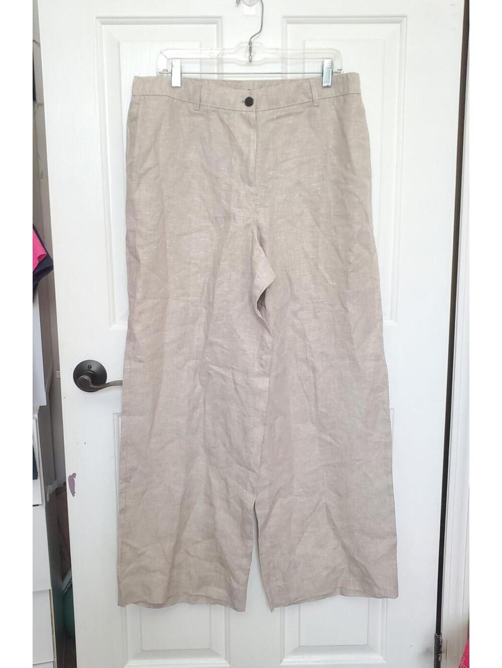 NWT J.Crew Harbor Pant Sz L Beige Linen Wide Leg High Rise Trouser Coastal Beach